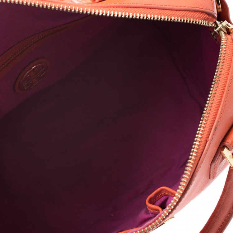 Pre Owned Tory Burch Orange Leather Robinson Middy Satchel