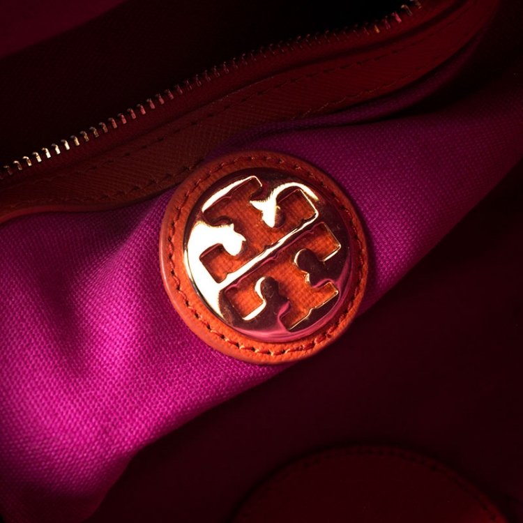 Pre Owned Tory Burch Orange Leather Robinson Middy Satchel
