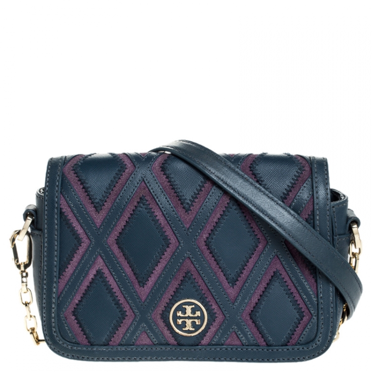 Tory Burch Blue/Purple Leather and Suede Flap Crossbody Bag Tory Burch | TLC