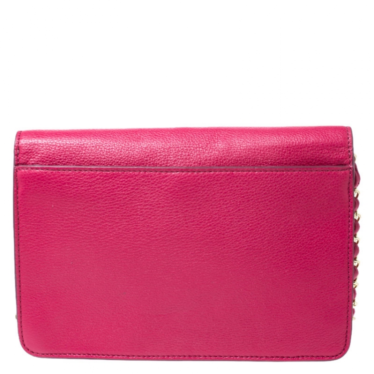 Pre Owned Tory Burch Fuchsia/Gold Leather Kira Envelope Flap Chain Bag