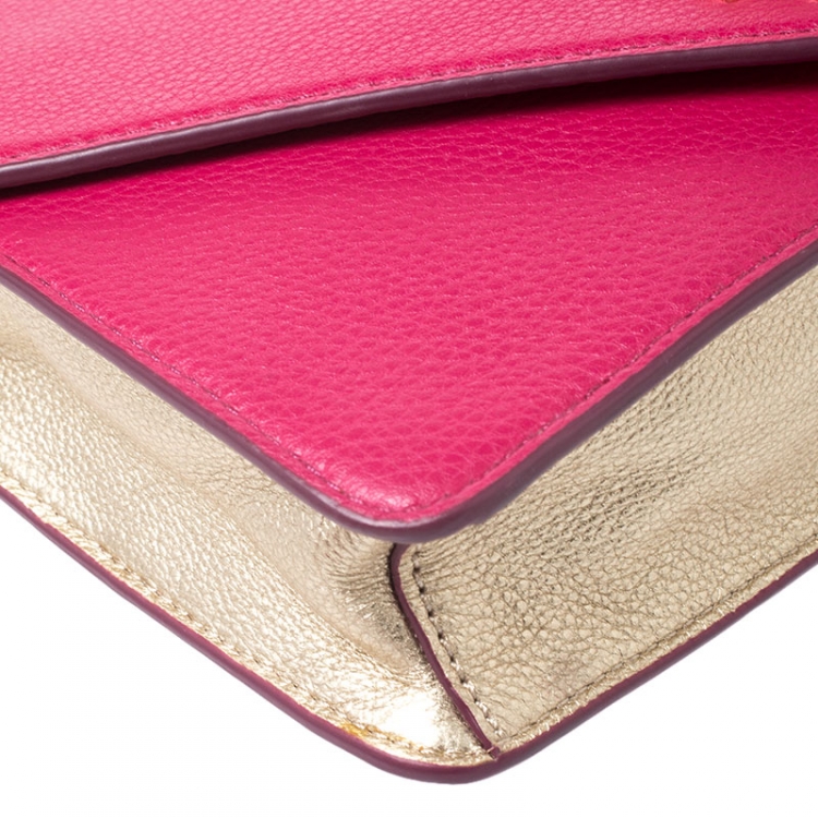 Pre Owned Tory Burch Fuchsia/Gold Leather Kira Envelope Flap Chain Bag