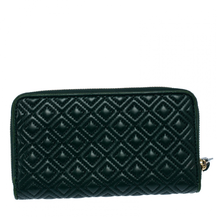 Pre Owned Tory Burch Green Leather Fleming Zip Around Wallet