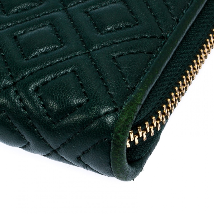 Pre Owned Tory Burch Green Leather Fleming Zip Around Wallet
