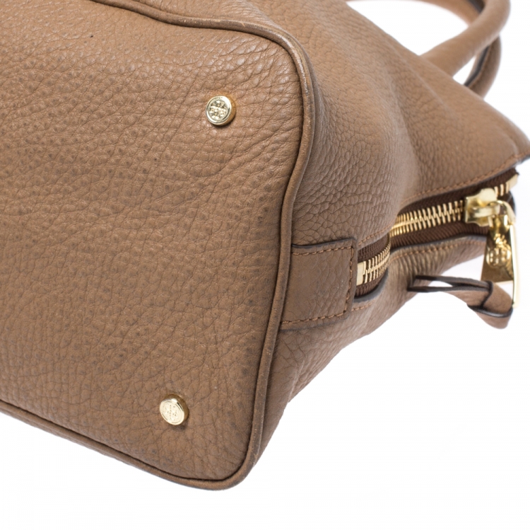Pre Owned Tory Burch Tan Leather Side Zip Satchel