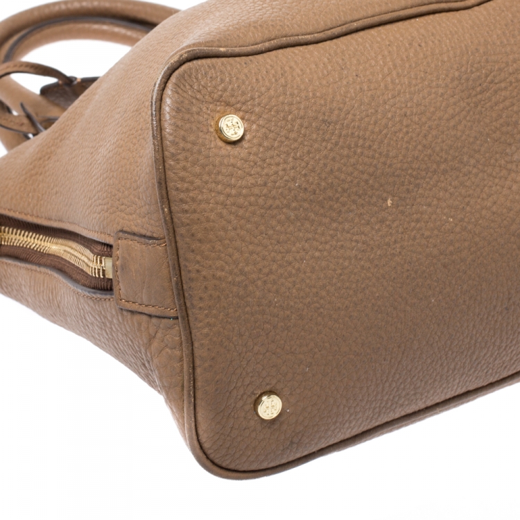 Pre Owned Tory Burch Tan Leather Side Zip Satchel