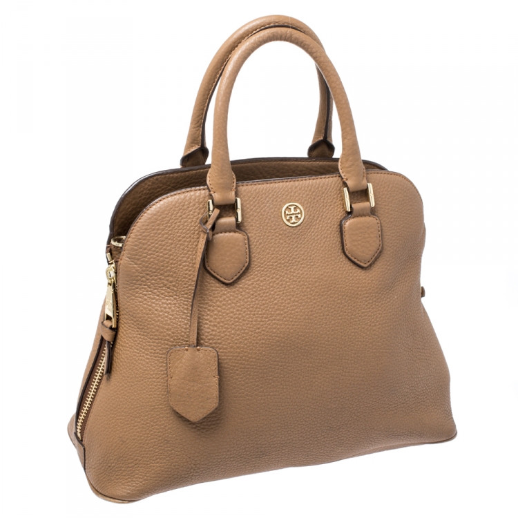 Pre Owned Tory Burch Tan Leather Side Zip Satchel