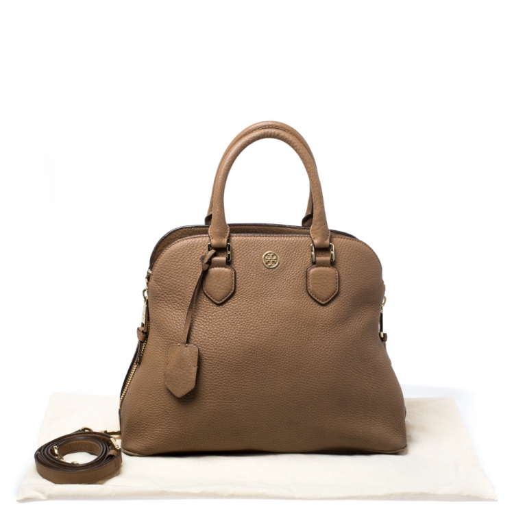 Pre Owned Tory Burch Tan Leather Side Zip Satchel