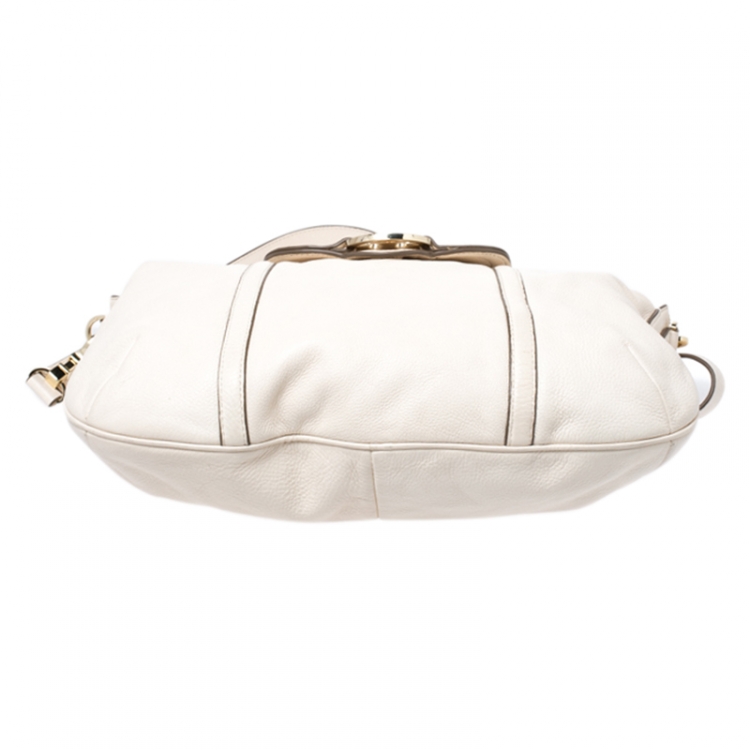 Pre Owned Tory Burch Off White Leather Amanda Flat Shoulder Bag