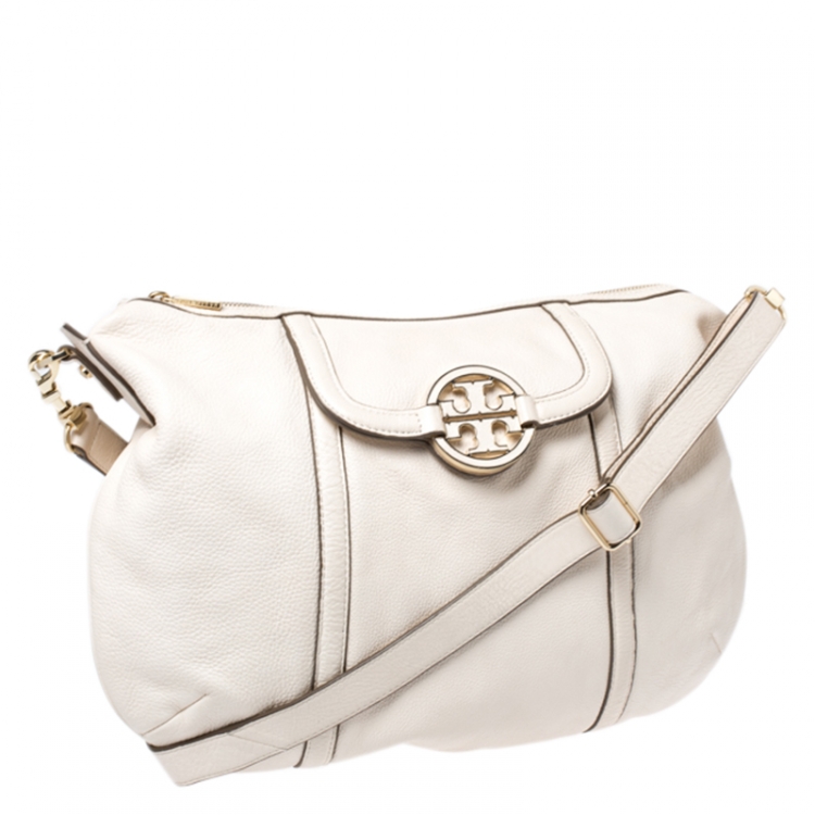 Pre Owned Tory Burch Off White Leather Amanda Flat Shoulder Bag