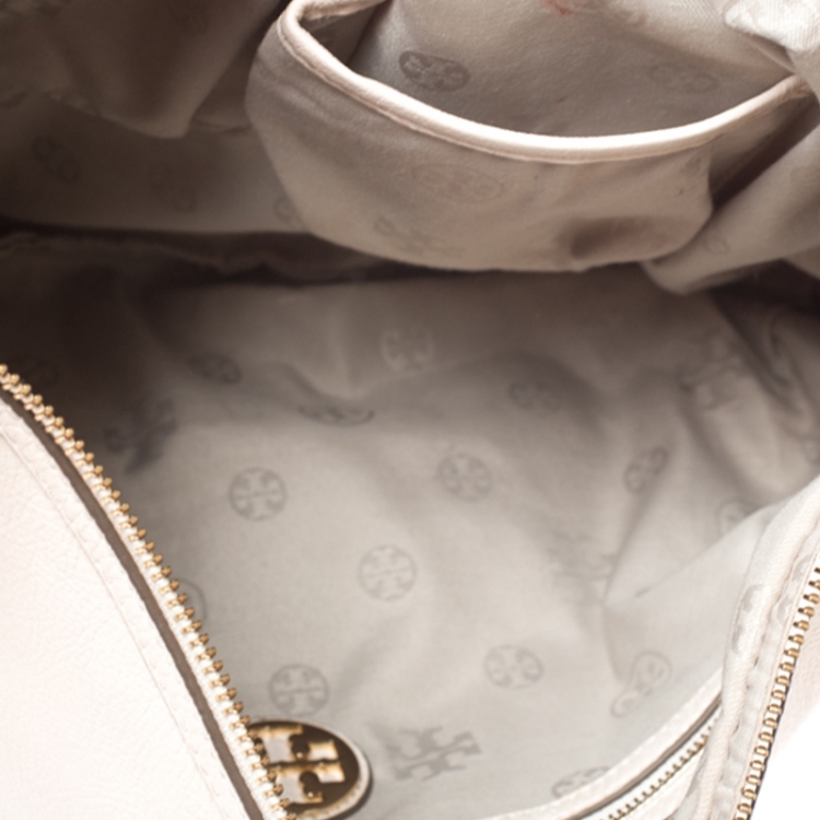 Pre Owned Tory Burch Off White Leather Amanda Flat Shoulder Bag