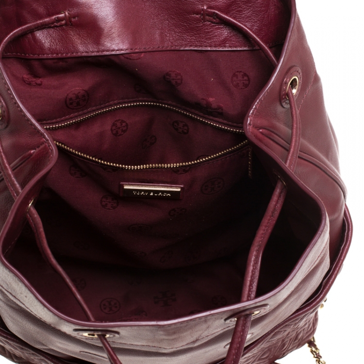 Pre Owned Tory Burch Burgundy Leather Talor Backpack