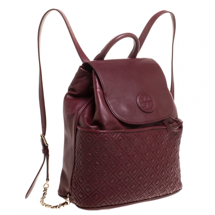 Pre Owned Tory Burch Burgundy Leather Talor Backpack