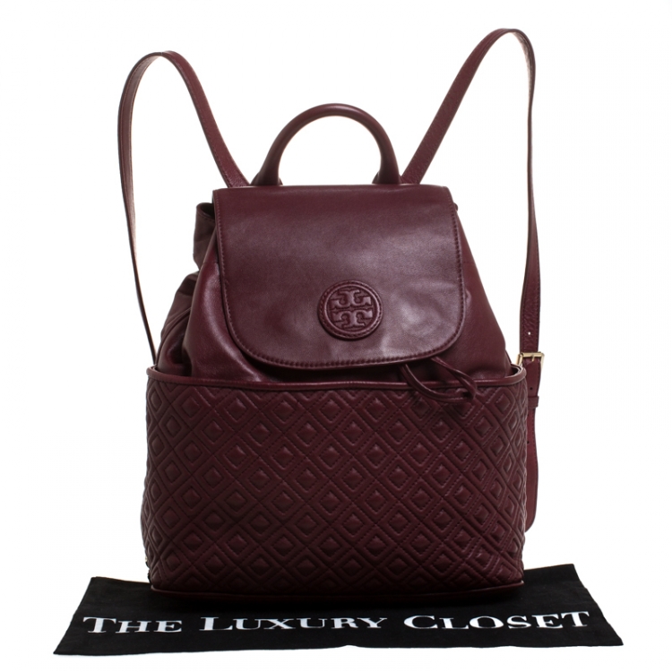 Pre Owned Tory Burch Burgundy Leather Talor Backpack