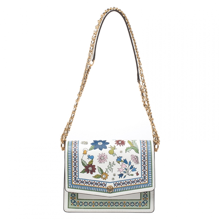 Tory Burch White Floral Print Leather Robinson Shoulder Bag Tory Burch |  The Luxury Closet
