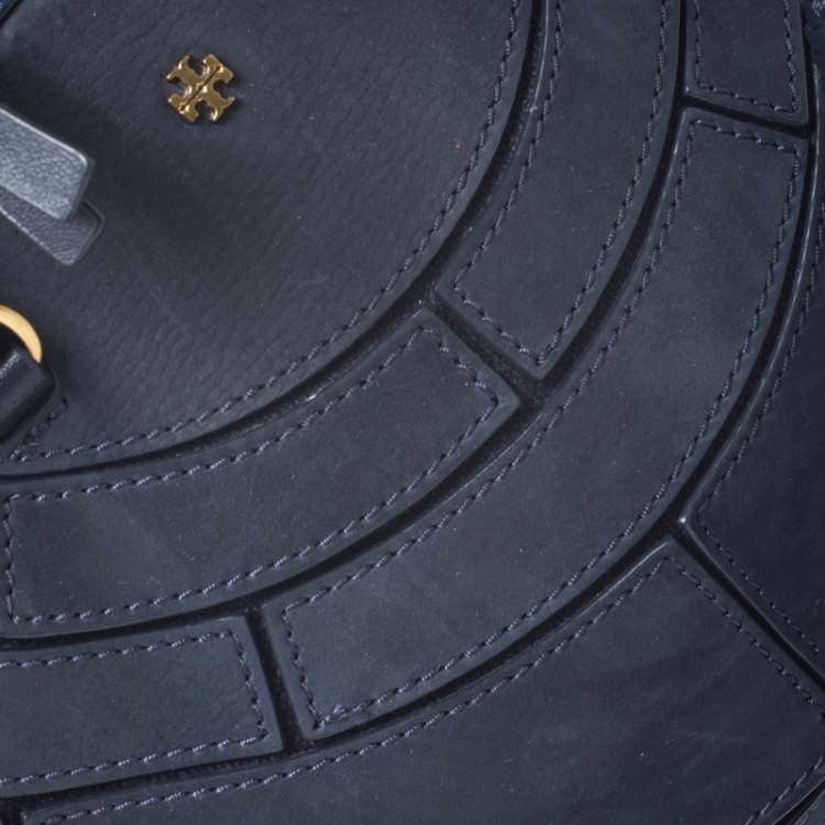 Pre Owned Tory Burch Navy Blue Leather Small Dome Tassel Robinson Crossbody Bag