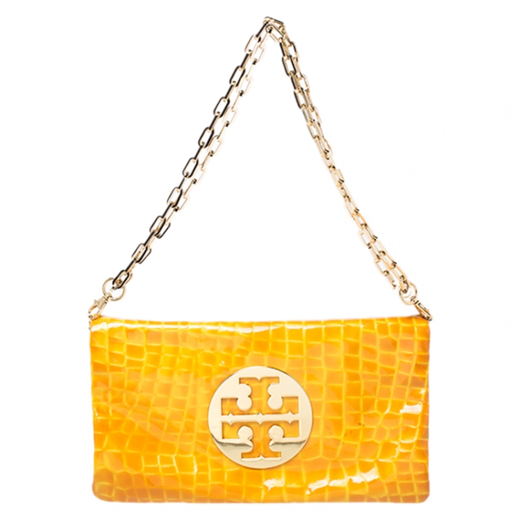 Tory Burch Yellow Croc Embossed Patent Leather Clutch Bag Tory Burch The Luxury Closet