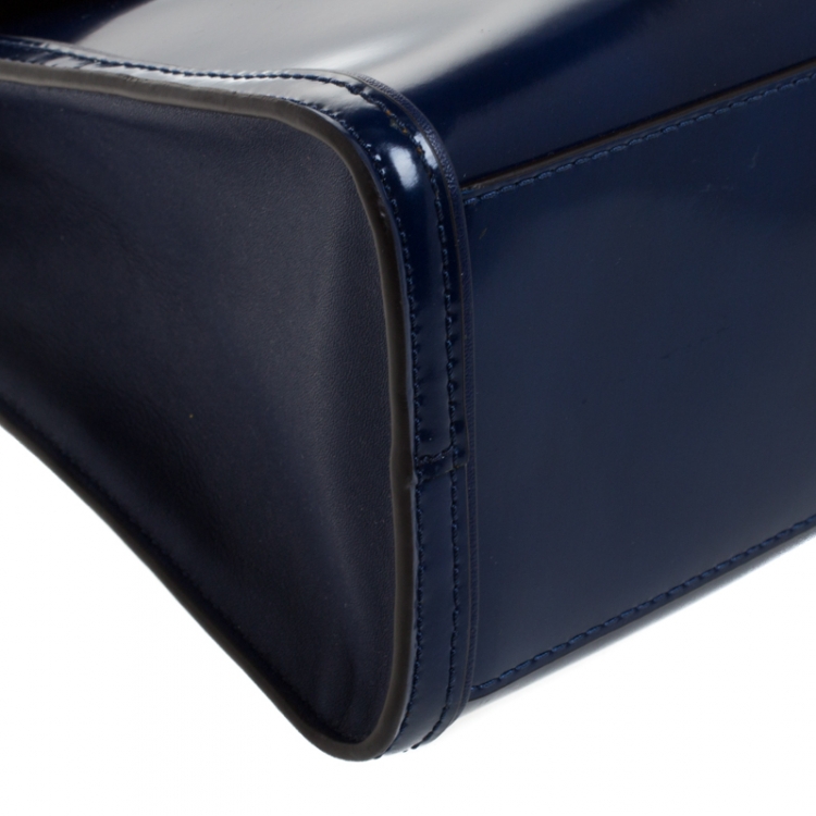 Pre Owned Tory Burch Blue Patent Leather Juliette Top Handle Bag