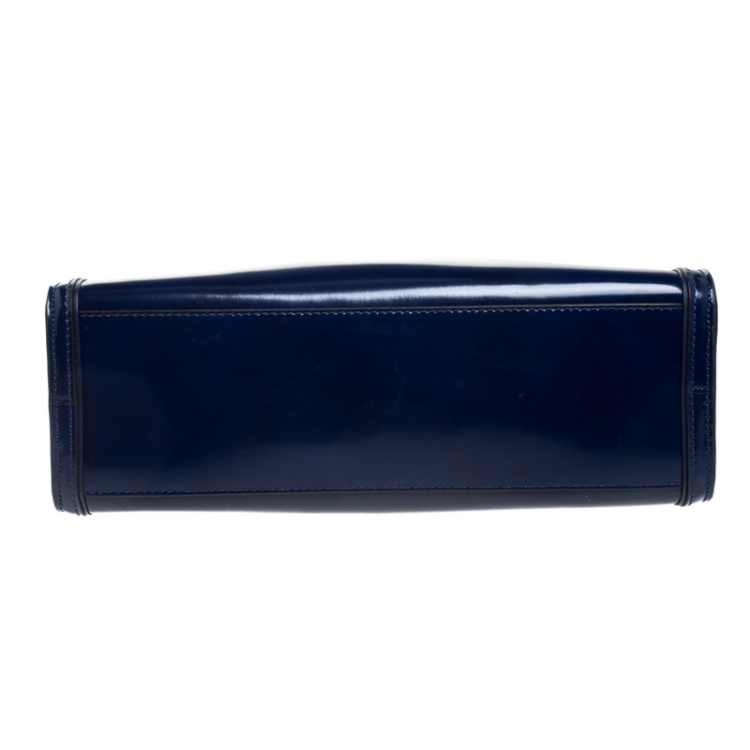 Pre Owned Tory Burch Blue Patent Leather Juliette Top Handle Bag