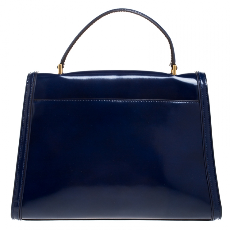 Pre Owned Tory Burch Blue Patent Leather Juliette Top Handle Bag