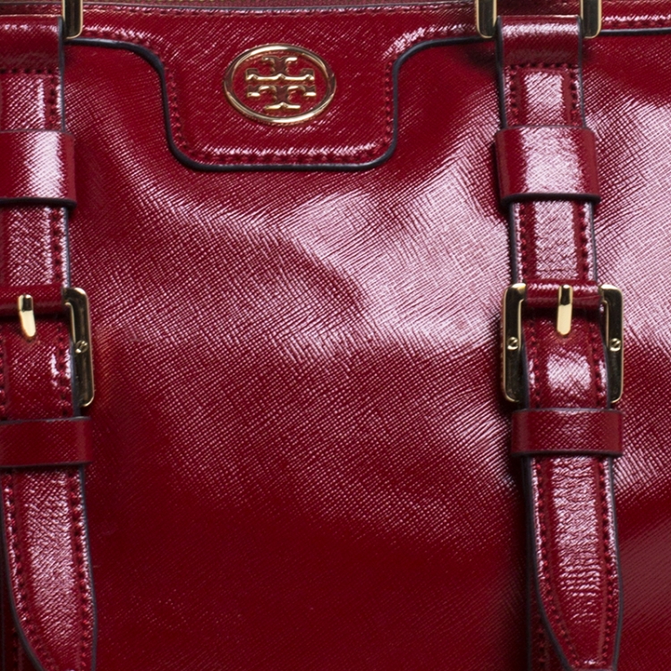 Pre Owned Tory Burch Red Leather Robinson Boston Bag