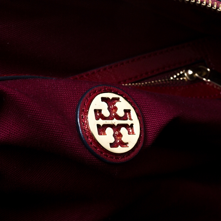 Pre Owned Tory Burch Red Leather Robinson Boston Bag