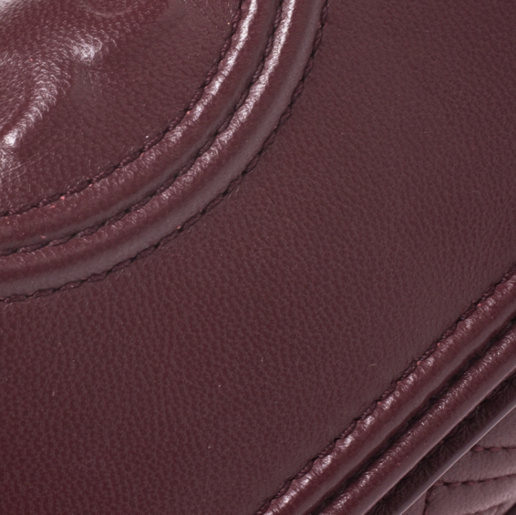 Pre Owned Tory Burch Burgundy Leather Mini Fleming Shoulder Bag