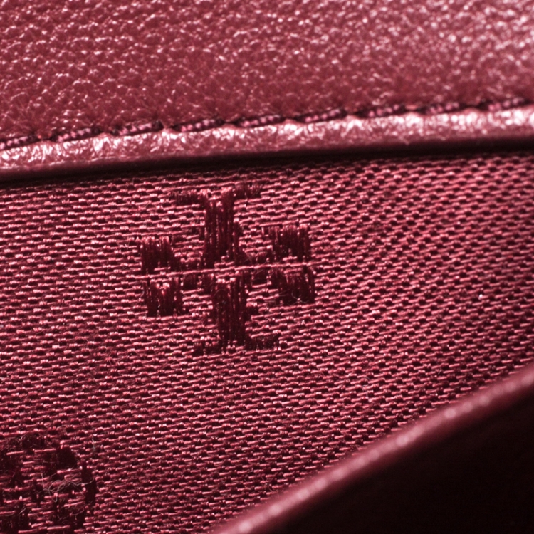 Pre Owned Tory Burch Burgundy Leather Mini Fleming Shoulder Bag