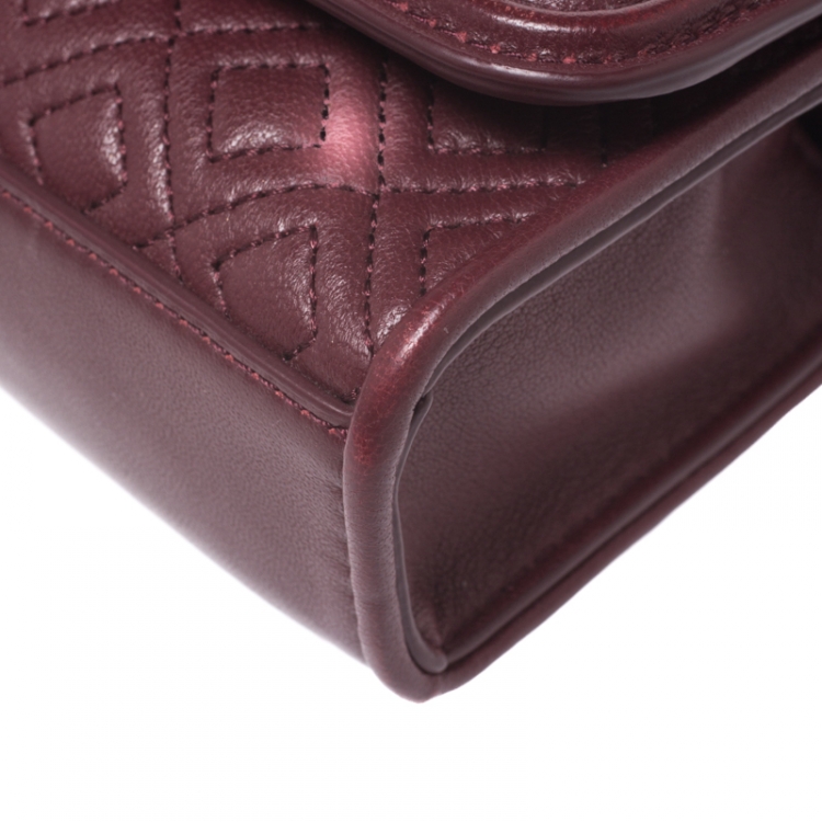 Pre Owned Tory Burch Burgundy Leather Mini Fleming Shoulder Bag