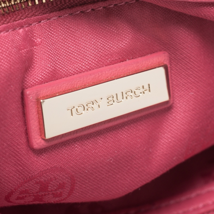 Pre Owned Tory Burch Coral Pink Quilted Leather Marion Chain Tote