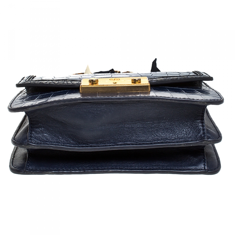 Pre Owned Tory Burch Blue Crocodile Embossed Leather Juliette Top Handle Bag
