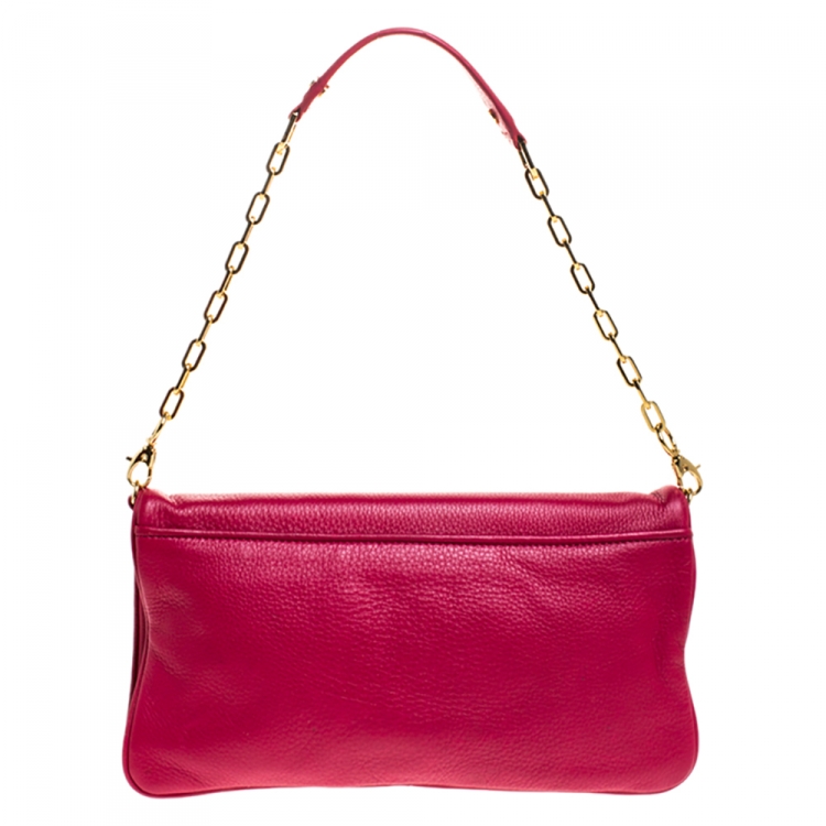 Pre Owned Tory Burch Fuchsia Leather Reva Logo Shoulder Bag