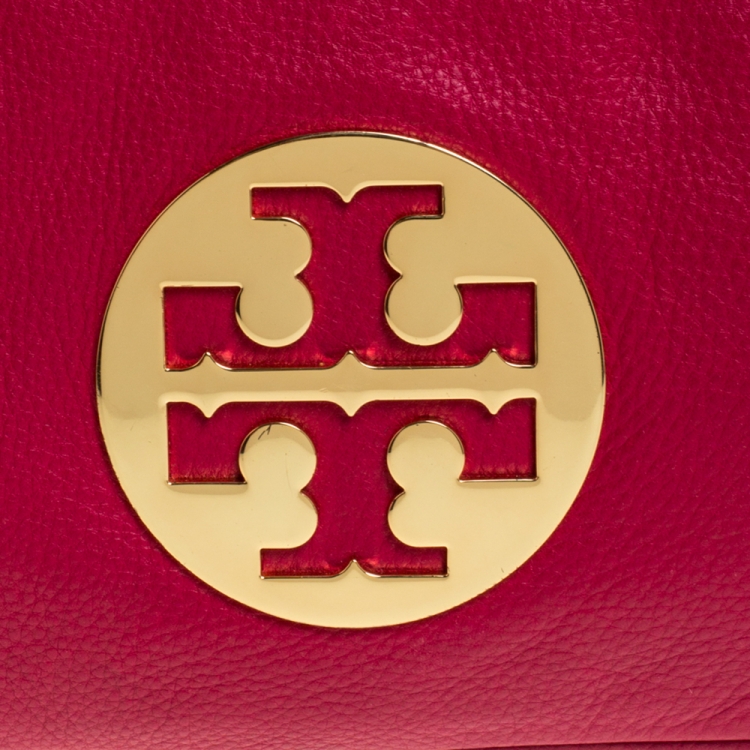 Pre Owned Tory Burch Fuchsia Leather Reva Logo Shoulder Bag