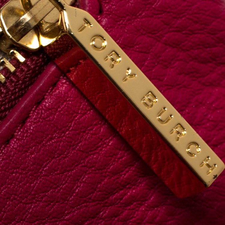 Pre Owned Tory Burch Fuchsia Leather Reva Logo Shoulder Bag