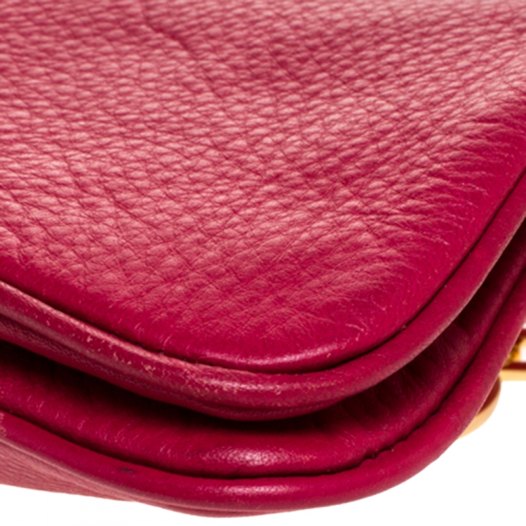 Pre Owned Tory Burch Fuchsia Leather Reva Logo Shoulder Bag