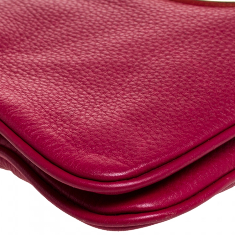 Pre Owned Tory Burch Fuchsia Leather Reva Logo Shoulder Bag