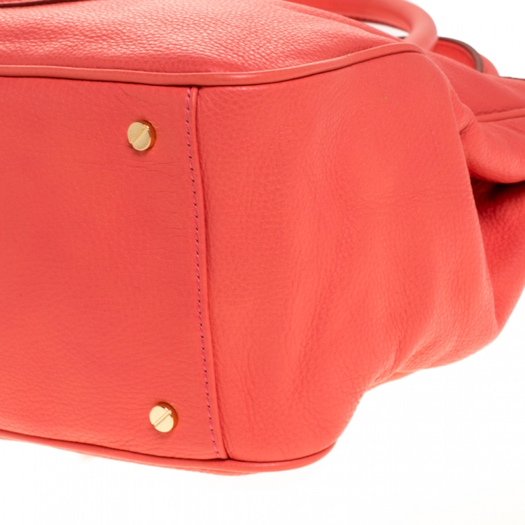 Pre Owned Tory Burch Coral Leather Amanda Double Zip Tote