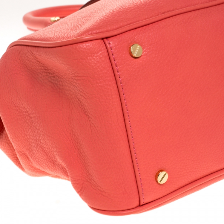 Pre Owned Tory Burch Coral Leather Amanda Double Zip Tote