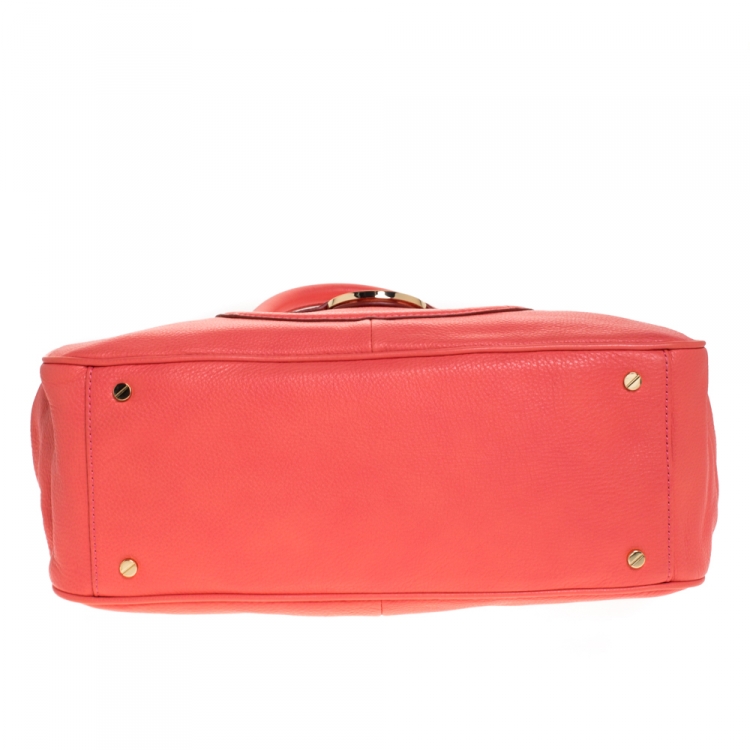 Pre Owned Tory Burch Coral Leather Amanda Double Zip Tote