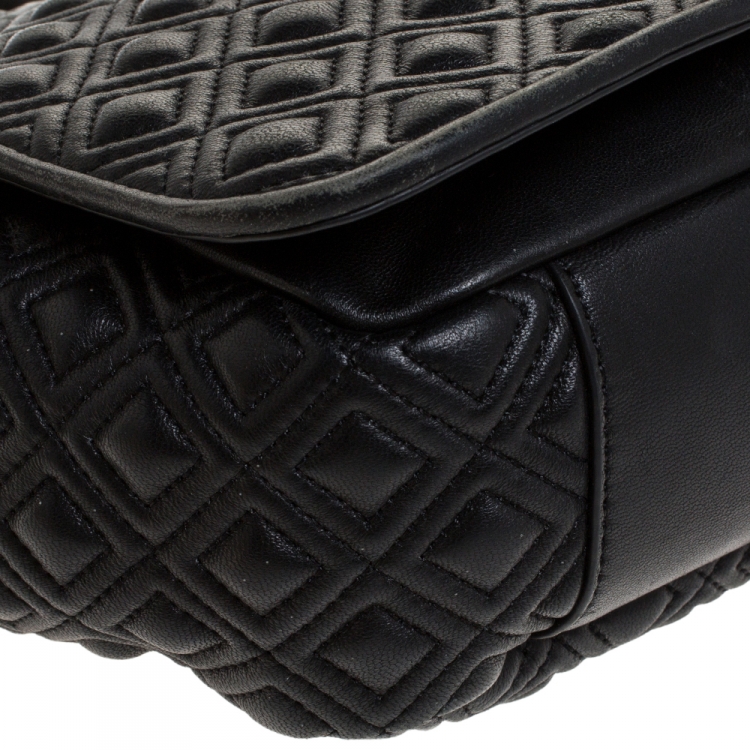 مملوكة مسبقًا Tory Burch Black Leather Fleming Flap Shoulder Bag