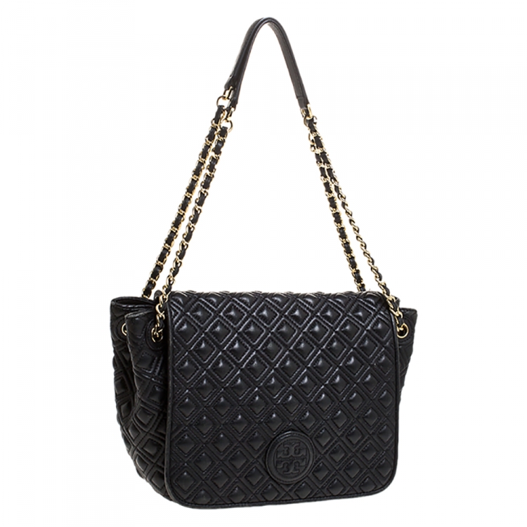 مملوكة مسبقًا Tory Burch Black Leather Fleming Flap Shoulder Bag