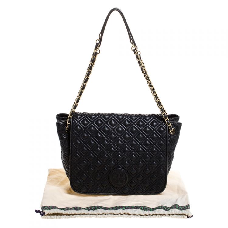 مملوكة مسبقًا Tory Burch Black Leather Fleming Flap Shoulder Bag
