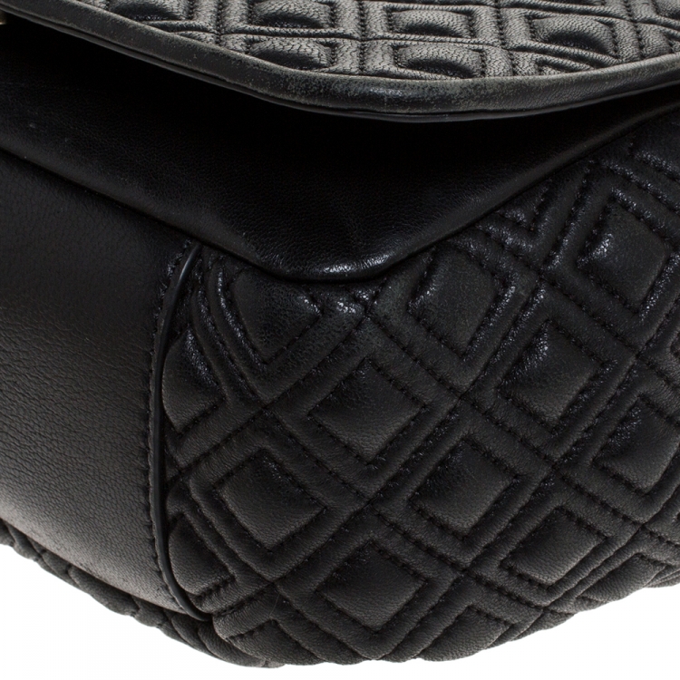 مملوكة مسبقًا Tory Burch Black Leather Fleming Flap Shoulder Bag