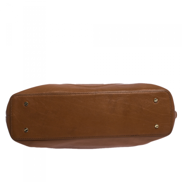 Pre Owned Tory Burch Tan Leather Bombe Tote