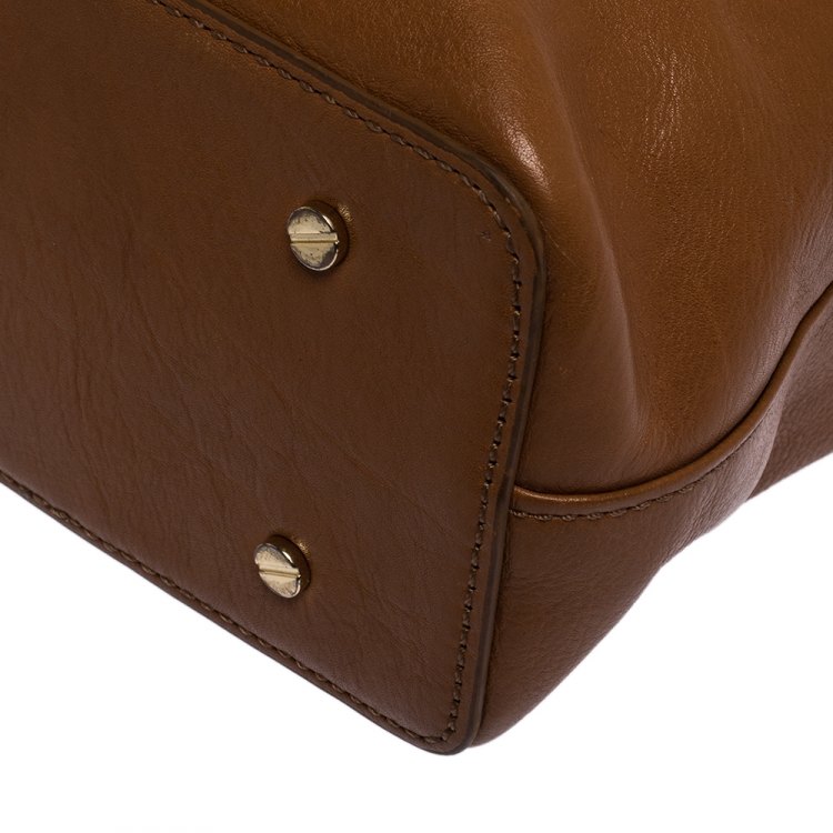 Pre Owned Tory Burch Tan Leather Bombe Tote