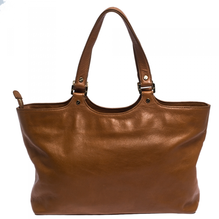 Pre Owned Tory Burch Tan Leather Bombe Tote