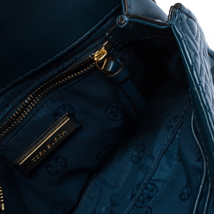 Pre Owned Tory Burch Blue Leather Medium Fleming Shoulder Bag