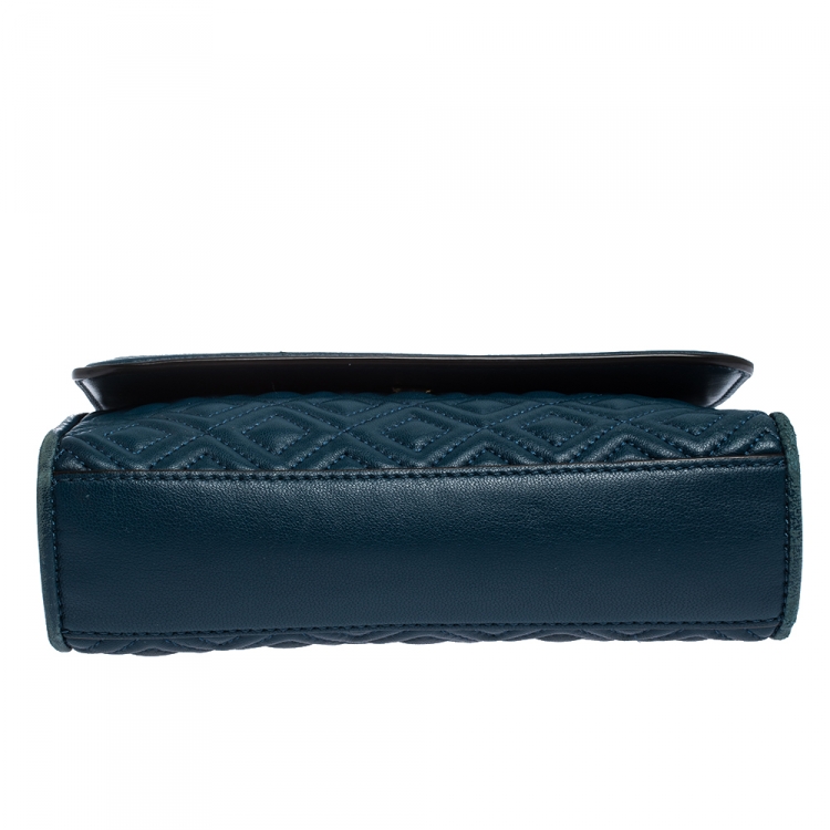 Pre Owned Tory Burch Blue Leather Medium Fleming Shoulder Bag