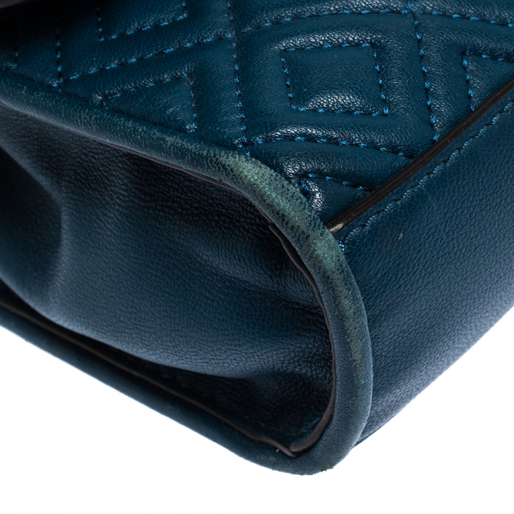 Pre Owned Tory Burch Blue Leather Medium Fleming Shoulder Bag