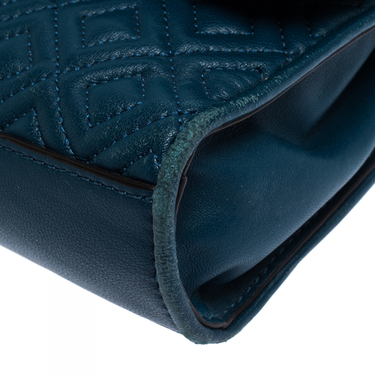 Pre Owned Tory Burch Blue Leather Medium Fleming Shoulder Bag