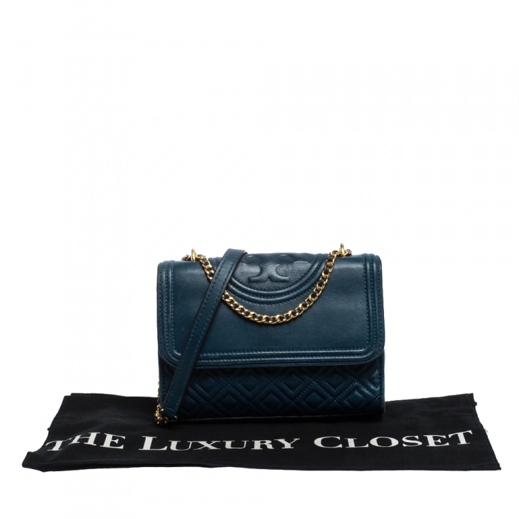 Pre Owned Tory Burch Blue Leather Medium Fleming Shoulder Bag